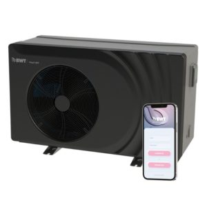 black heatpump with smartphone